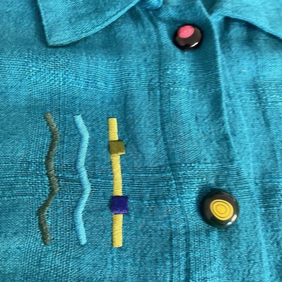 Nino Wong California Top XL Lagenlook Art To Wear Embroidered Linen Blen - Picture 9 of 16